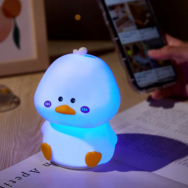 MyFluff 🦆 Squishy Silicone Shy Duck LED Night Light - Perfect Gift for Kids and Girls